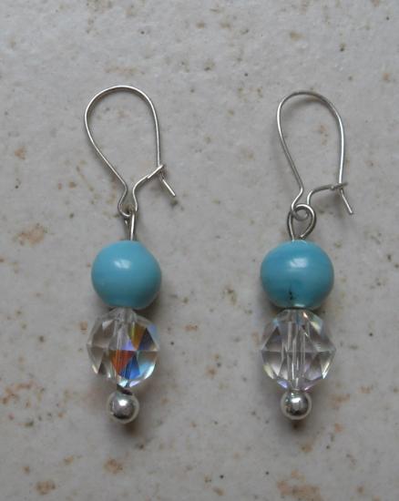 Boucles d'oreilles perles cristal swarovski et turquoise