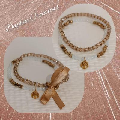 Bracelet duo cristal Swarovski, arbre de vie et ruban.
