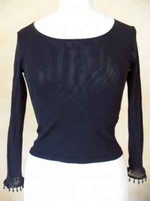 Tee-shirt voile noir brodé de perles