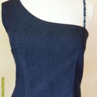 bustier jean's bretelle fleurs bleues. devant