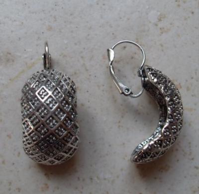 Boucles d'oreilles allongées en métal argenté.