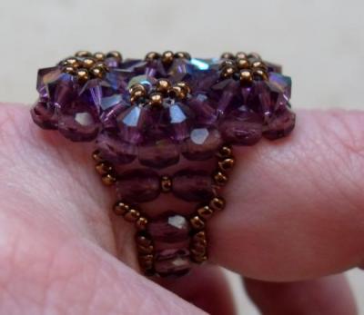 Bague cristal de swarovski prune-cuivre.