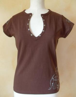 Tee-shirt fleurs et strass marron