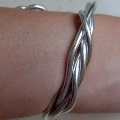 Bracelet rigide 4 rangs métal argenté