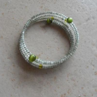 Parure sautoir et bracelet, perles vertes.