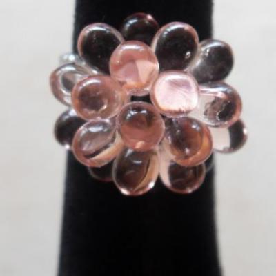 Bague gouttes de verre rose.