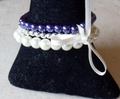 Bracelet 3 rangs de perles, prune et métal, collection les