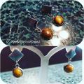 Boucles d'oreilles losange et cabochon oeil du tigre.