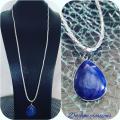 sautoir tréssé argenté et pendentif pierre naturelle lpis lazuli