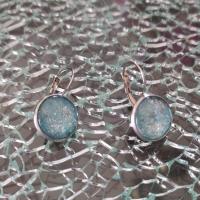 Boucles d'oreilles pendantes, cabochon de verre rond et paillettes