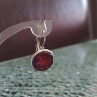 Boucles d'oreilles pendantes, cabochon de verre prune et paillettes