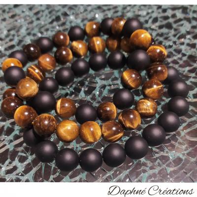 Bracelet homme, en perles naturelles, œil de tigre-onyx.