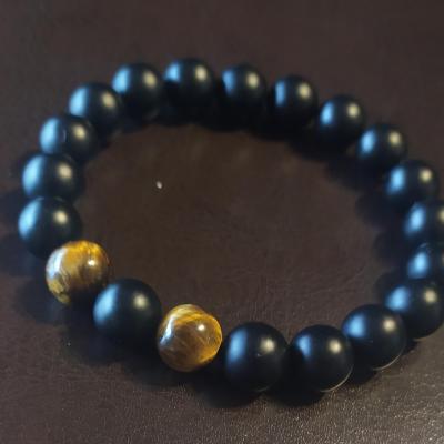 Bracelet homme, en perles naturelles, onyx et œil de tigre.