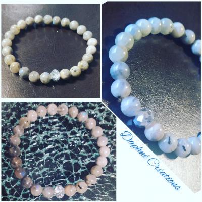 Bracelet en perles naturelles, pierres naturelles labradorite et Swarovski.