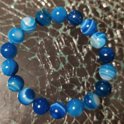 Bracelet en perles naturelles, agates bleues.