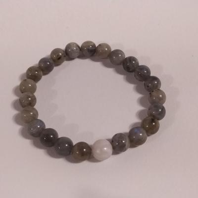 Bracelet en pierres naturelles labradorite et agate blanche.