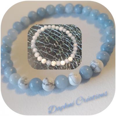 Bracelet en perles naturelles, Aigue marine et howlite.