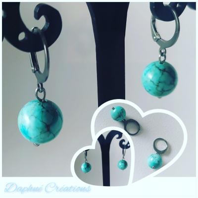 Boucles d'oreilles acier inoxydable et turquoise.