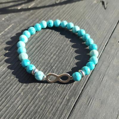 Bracelet en perles naturelles, turquoise et infini.