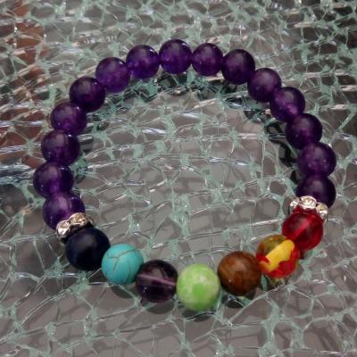 Bracelet violet, strass et perles 7 chakras