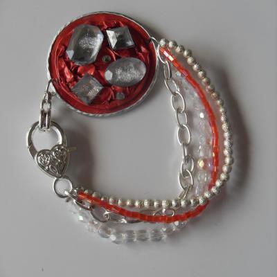 Bracelet capsule café orange et strass, chaines, cristal de swarovski.