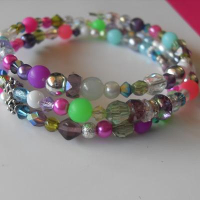 Bracelet multi-rangs multicolore, perles, métal, cristal de swarovski