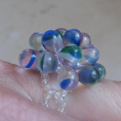 Bague gouttes de verre blanche, bleue, verte.