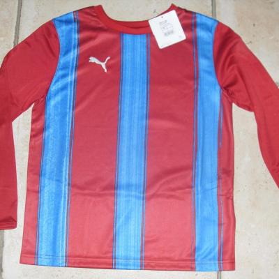 Tee-shirt  PUMA bordeaux et bleu, manches longues.